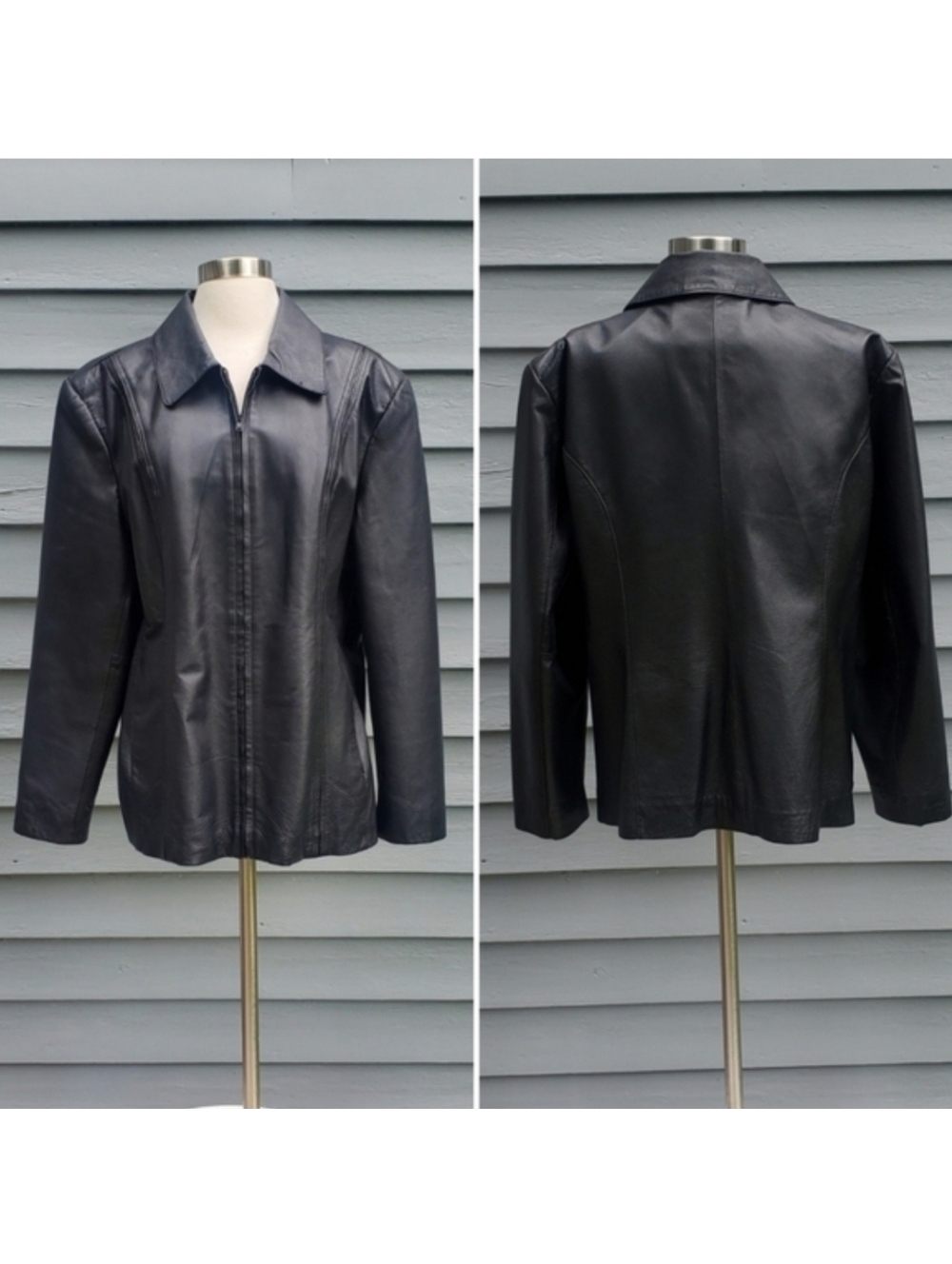 Vintage 90s y2k Black Leather Mid Length‎ Racing Racer Coat Jacket XL